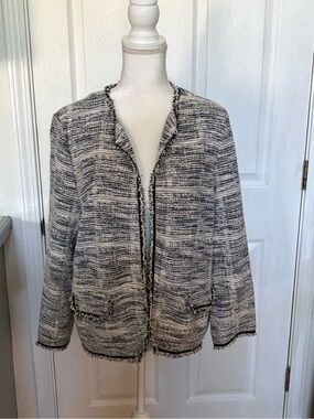 Max Studio Black & White Tweed Open-Front Jacket